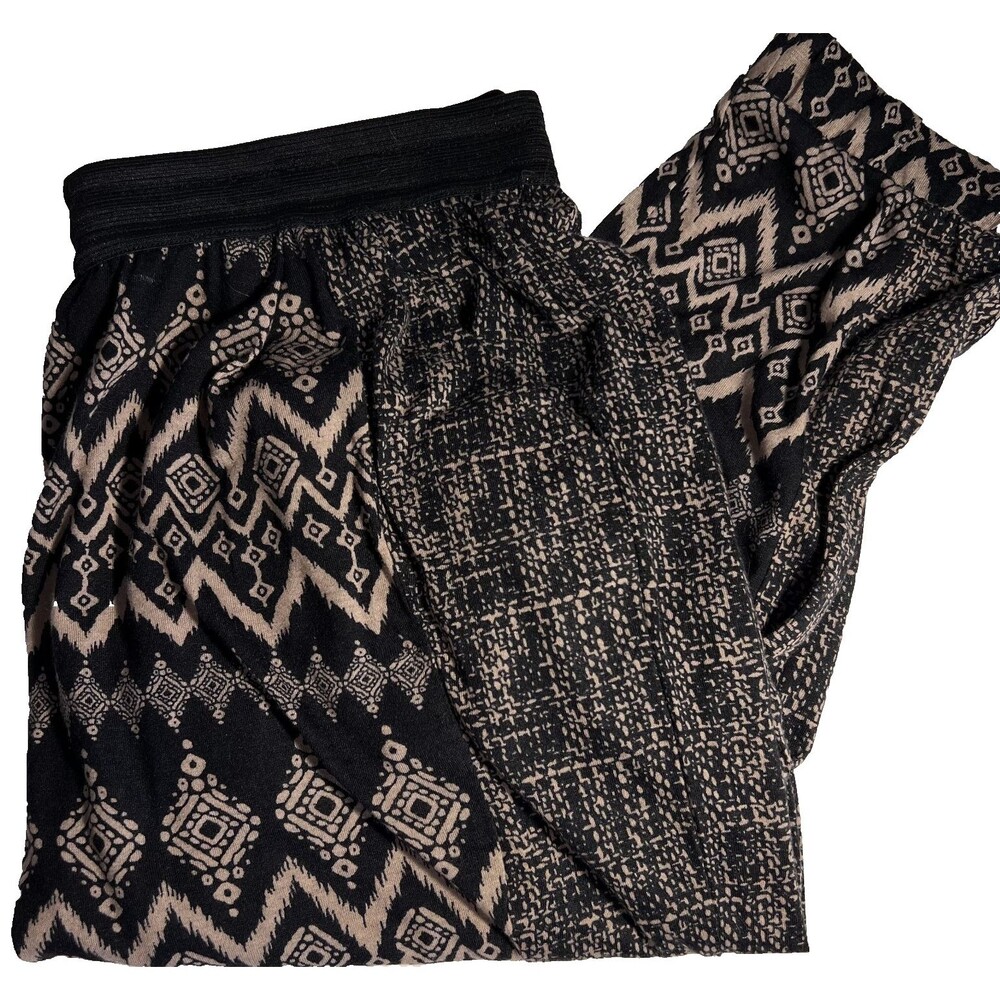 French Laundry Womens Jogger Lounge Pants L pull on boho black tan
